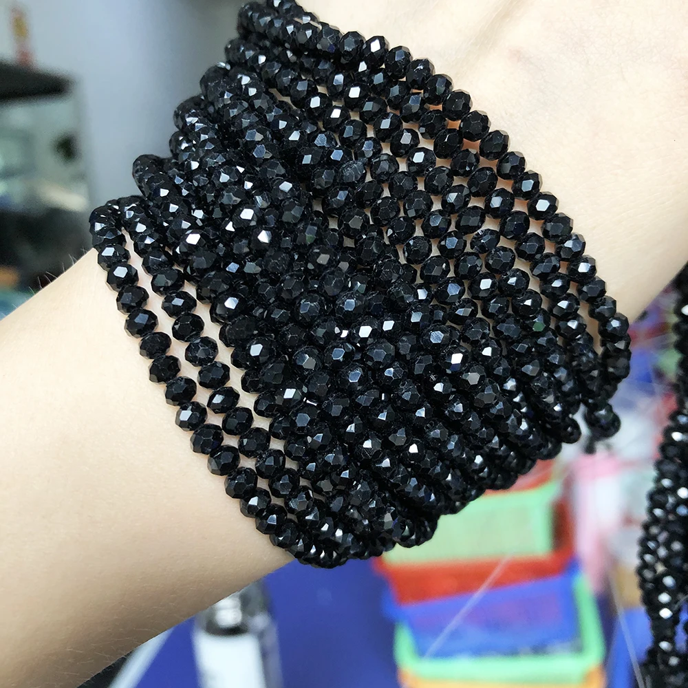 Faceted Black Crystal Glass Beads Loose Round Rondelle Beads For Jewelry Making DIY Bracelet Necklace 4/6/8/10/12mm Wholesale