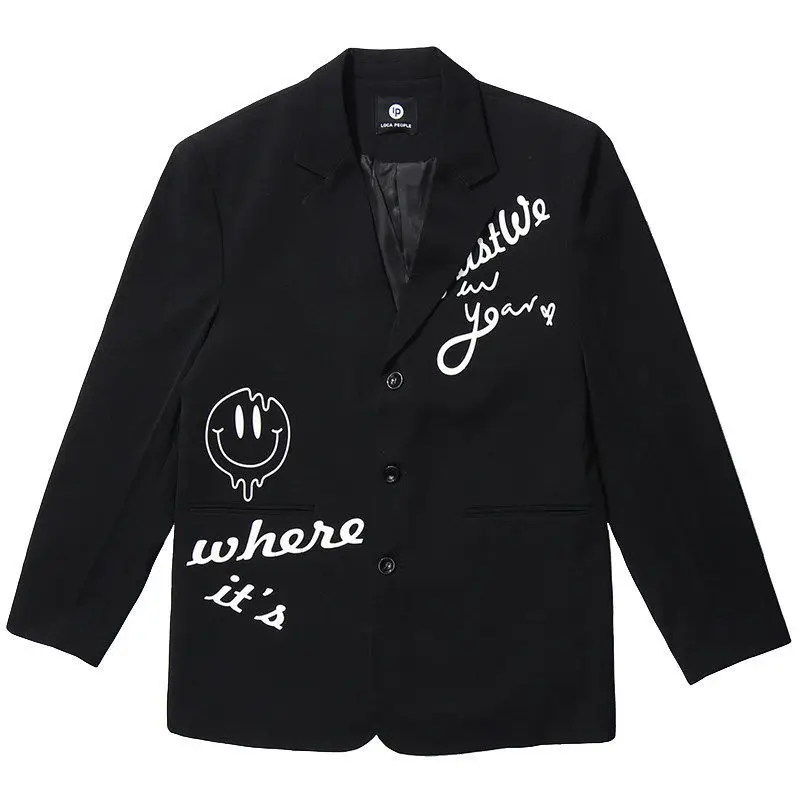 Oversized Apricot Letters Graffiti Blazer Women Jacket Coat Loose Streetwear Spring Outerwear 2021New Korean Style Office Ladies