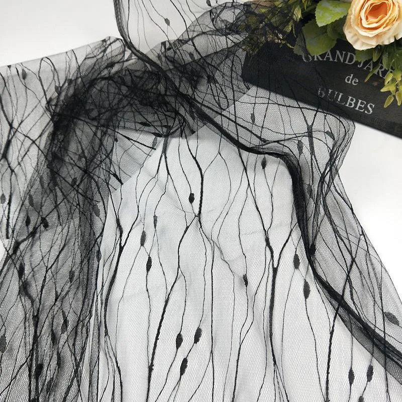 1Yard 150cm wide black white mesh fabric Jacquard Tulle Fabric Cloth High Quality Bridal Dress Wedding Decoration Fabric