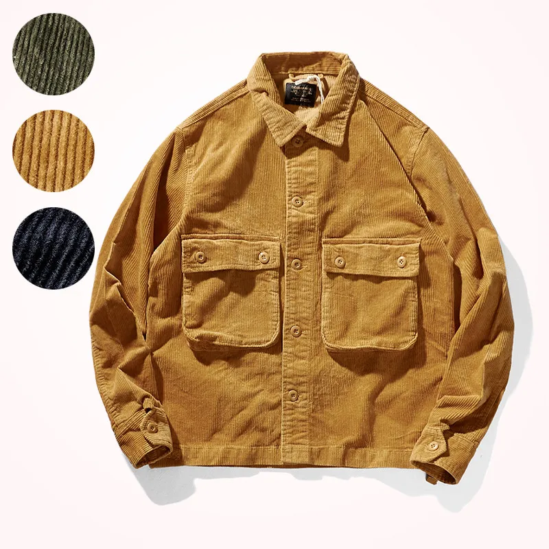 Autumn and Winter New American Retro Corduroy Tooling Jacket Men\'s Fashion Pure Cotton Washed Old Thick Multi Pocket Casual Coat