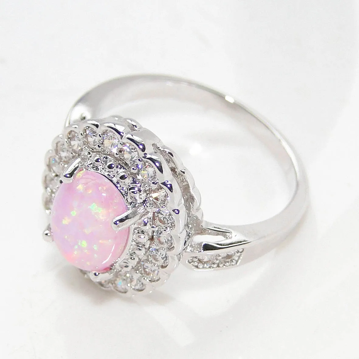 Pink Oval  Rings Of Fire Opal, Wedding Jewel With Birthday Stone