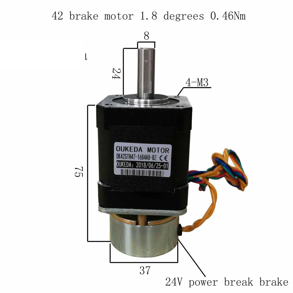 42STH47-1684A8-BZ 42 Brake Stepping Motor 1.8deg. 0.46Nm 1.68A 42BYG48 Nema17 8mm-Shaft Stepper Motor with 24V Power Off  Brake