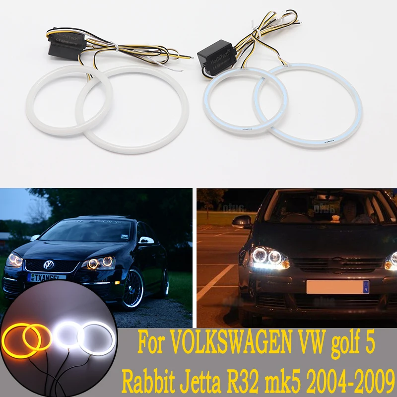 SMD cotton lamp two-color white and yellow LED angel eyes DRL Accessories for Volkswagen VW golf 5 Rabbit Jetta R32 V 2004-2009