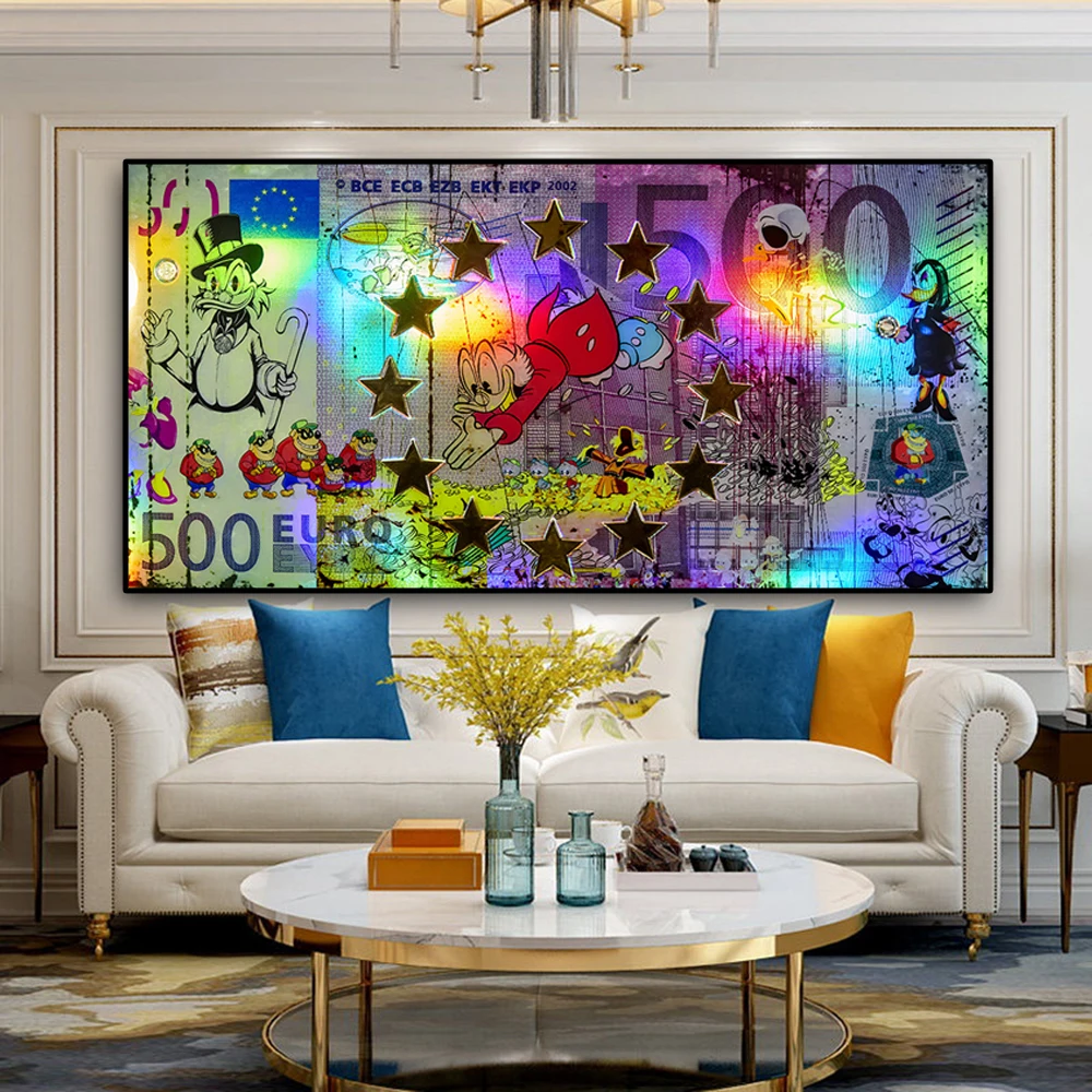 

Disney Cartoon Wall Posters Donald Duck Swimming in Glod Sea of Money Prints on Canvas Painting Wall Art Picture Home Decoration