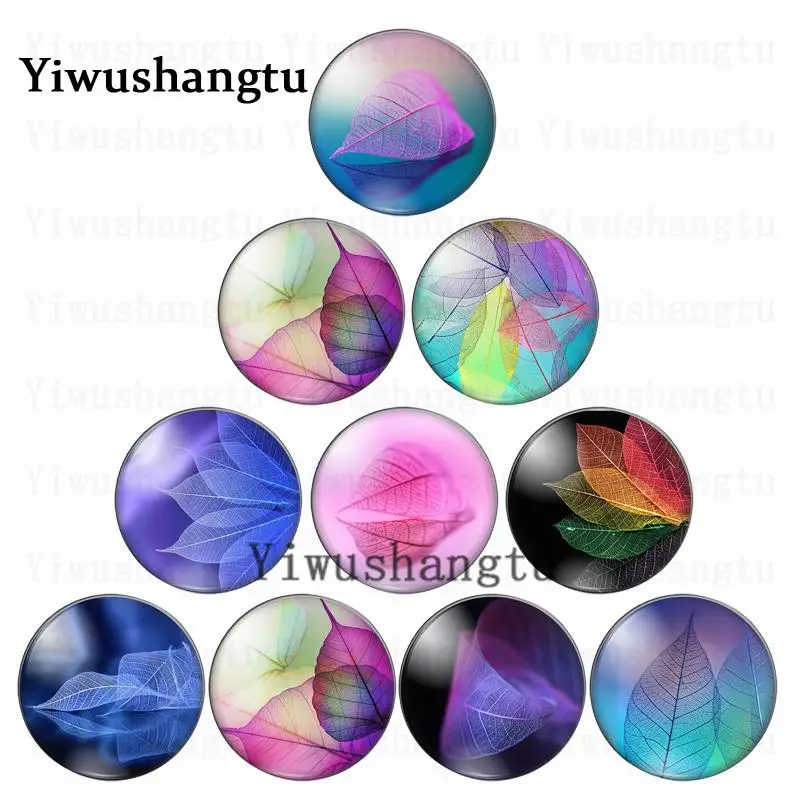 

New art leaf colourful transparent beautiful love 12mm/20mm/25mm/30mm Round photo glass cabochon demo flat back Making findings