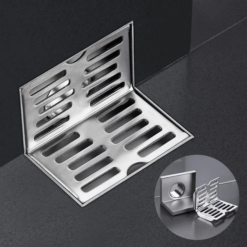 Wall Side Stainless Steel Floor Drain Bathroom Corner Drain Stopper L-Shape Balcony Same Layer Waste Filter Drainage