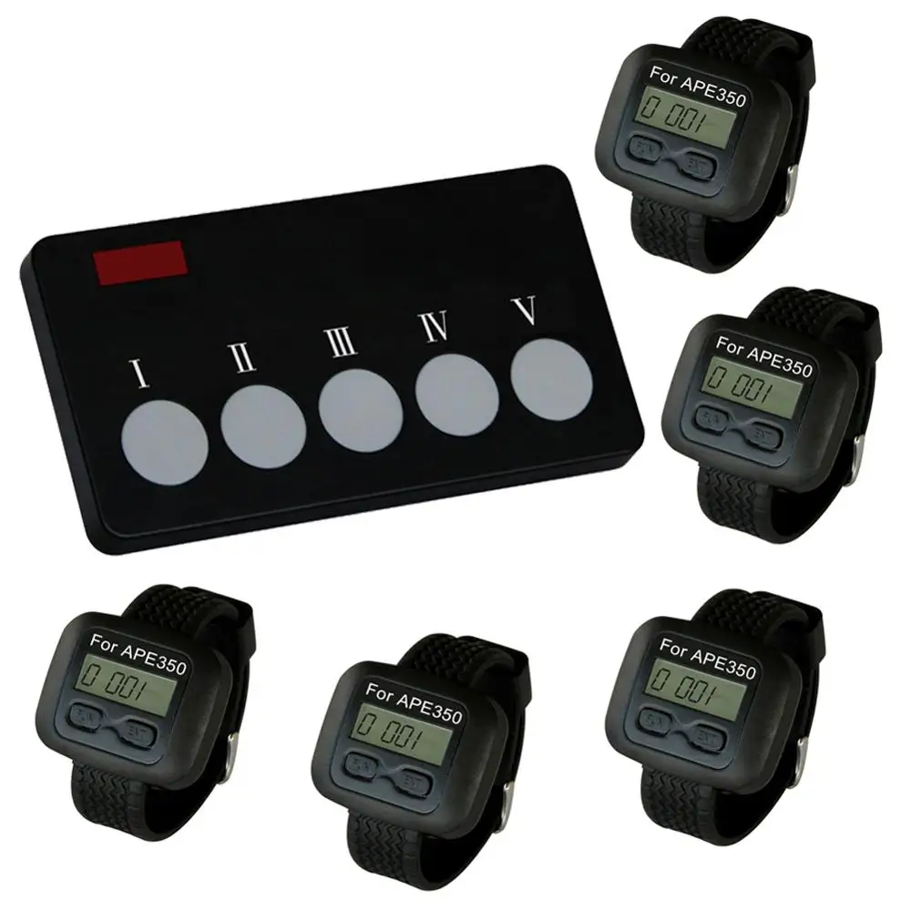 SINGCALL Wireless Bank Cafe Restaurant Calling System for Calling Waiter to Pick Dish,5 Watches with 1 Button for Kitchen