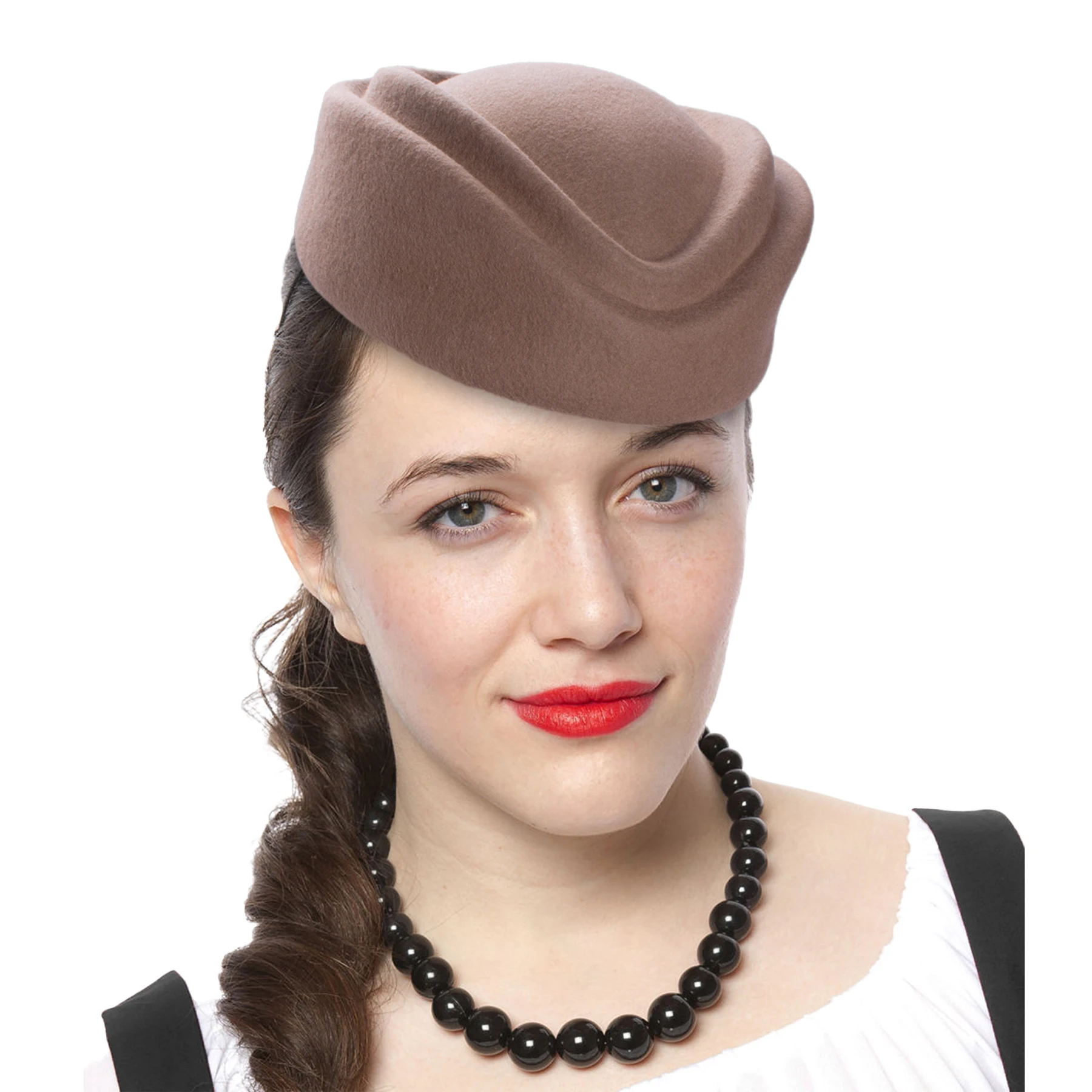 

Lawliet Beret Women Fedoras Double Slot Stewardess Cap Wool Felt Air Hostesses Pillbox Hats Fascinator Base A049