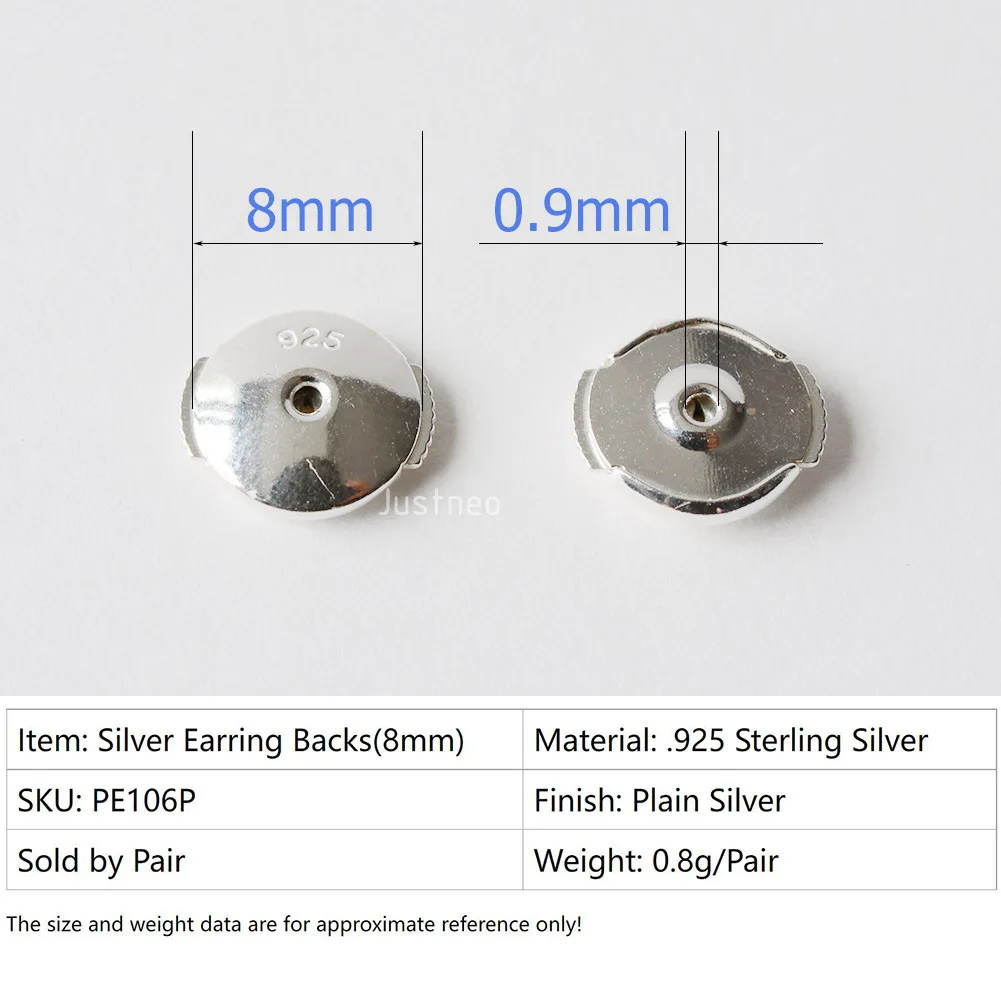 Solid .925 Sterling Silver Locking Earring Backs, Safety Secure Hypoallergenic Silver Earring Backs for Studs