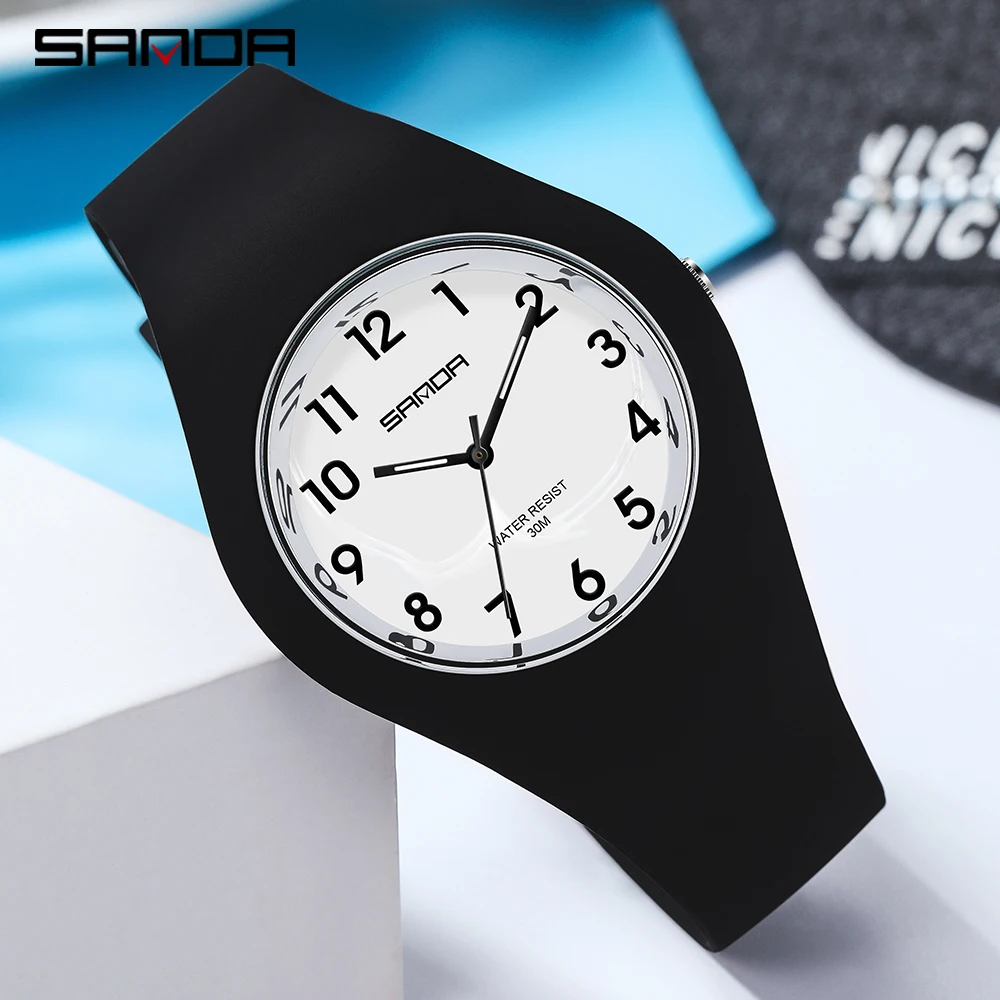 Simple Style Black Watches For Men Fashion Waterproof Quartz Wristwatches Ladies Casual Silicone Sport Watch