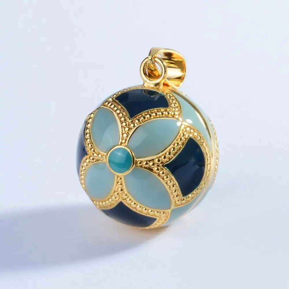 Eudora Blue-green Harmony Ball Pendant Necklace Pregnancy Ball Angel Bola Pendant with flower design Fine Jewelry for Women gift