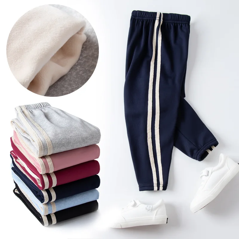 100-160 Cm Winter Girls Boys Sports Casual Pant Baby Kids Children Leisure Thick Warm Fleece Trousers