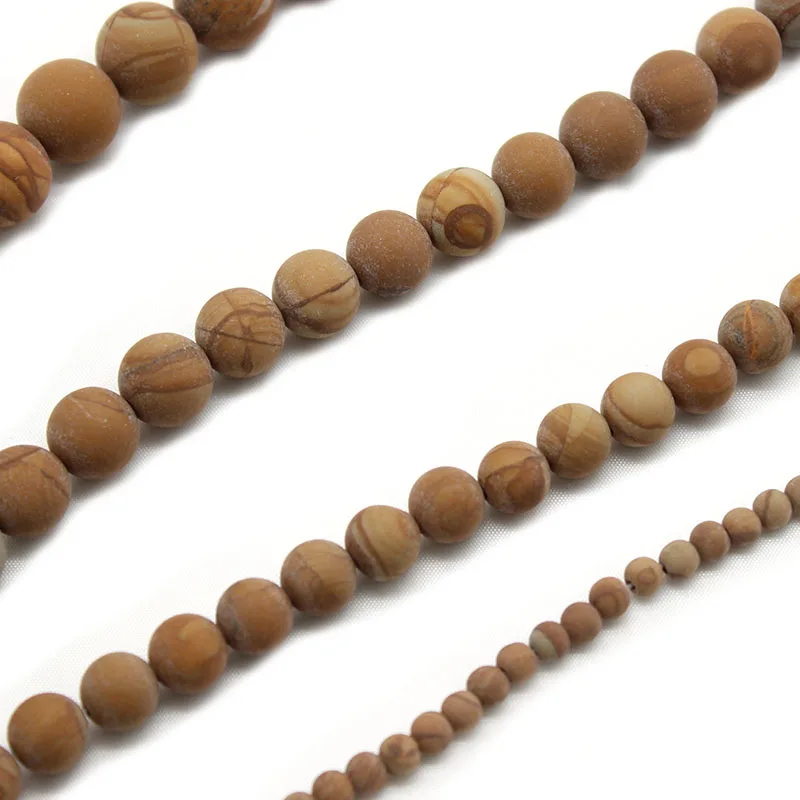 Wholesale Natural Stone Beads Matte Brown Wood Grain Loose Beads for Needlework Jewelry Making 4 6 8 10 12 mm DIY Bracelet