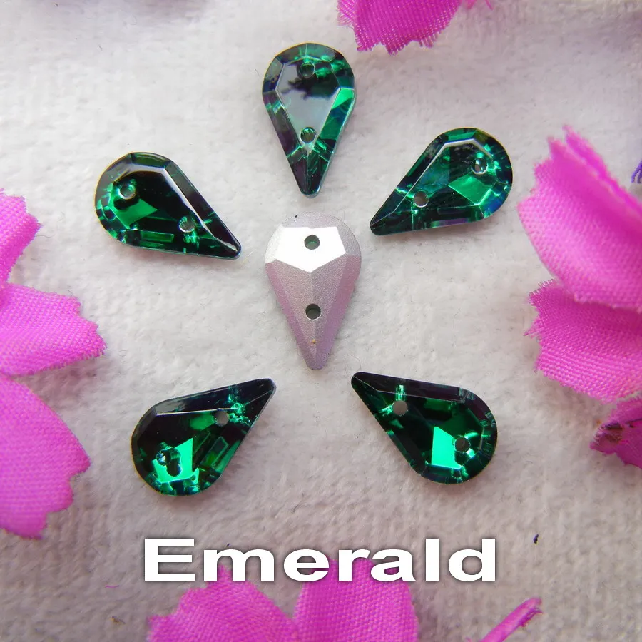 Glaskristall, zwei Löcher, 8*13mm, 50 Stück/Beutel, schöne Farbmischung, schlanke Tropfenform, aufnähbare Strassperlen für Kleidung, Schuhe, DIY. – Detail 12