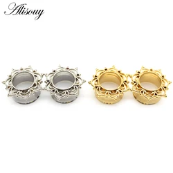 Alisouy 2PCS Stainelss Steel 8-25mm Flower Ear Gauge Plug Tunnels Flesh Ear Strecher Expander Saddle Piercing Oreja Dilataciones