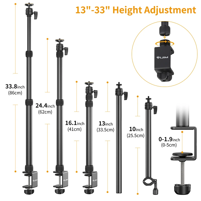 VIJIM LS11 Camera Mount Desk Stand with Flexible Auxiliary Holding Arm Overhead Camera Webcam Table C-Clamp for Photography