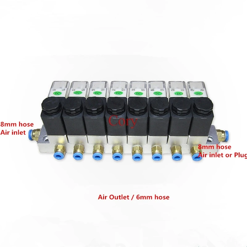 1PC Solenoid valve busbar 2 way Pneumatic Aluminium sets 2V025-06/08 Port 1/8 1/4 BSP pushfit fittings 6mm DC24V/12V AC220V/110V