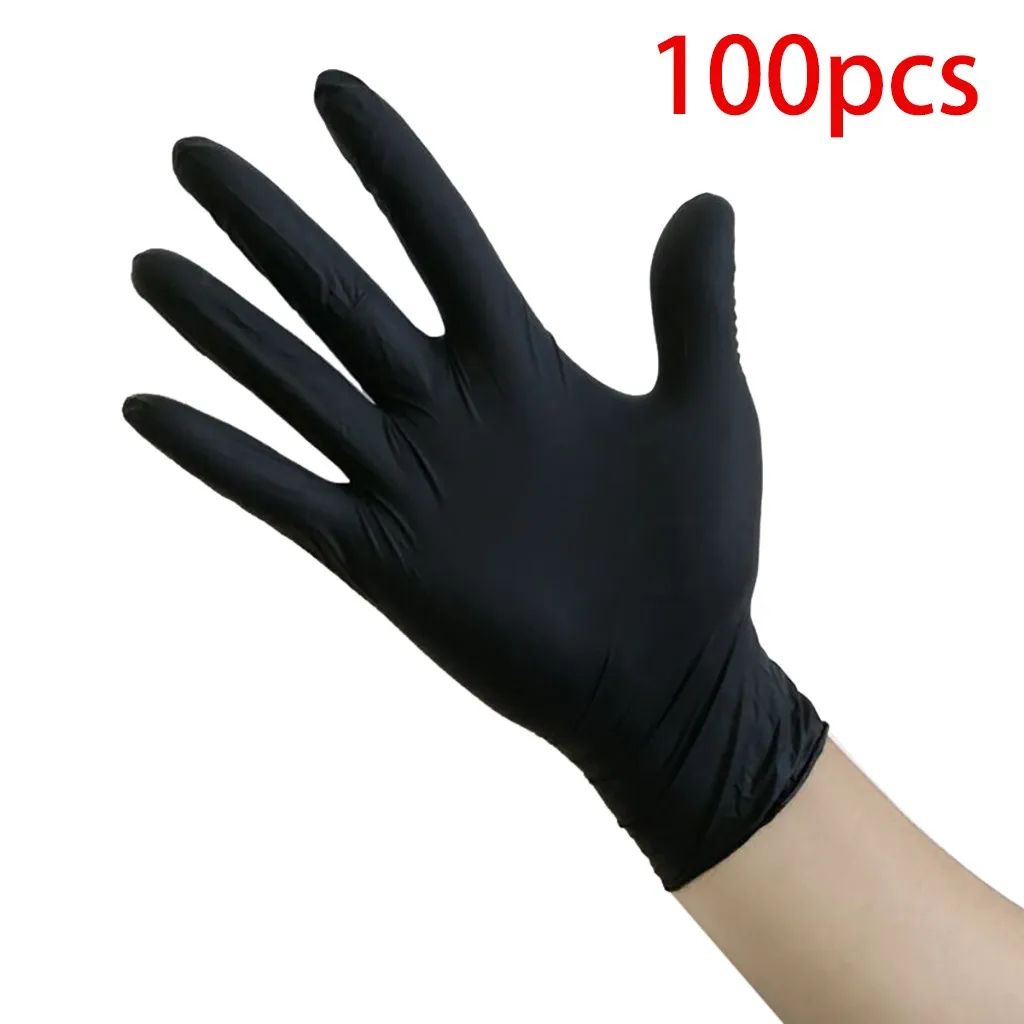 

100pcs Food Grade Waterproof Allergy Free Disposable Work Safety Black Gloves Pvc Rubber Gloves Mechanic Synthetic Mittens 6