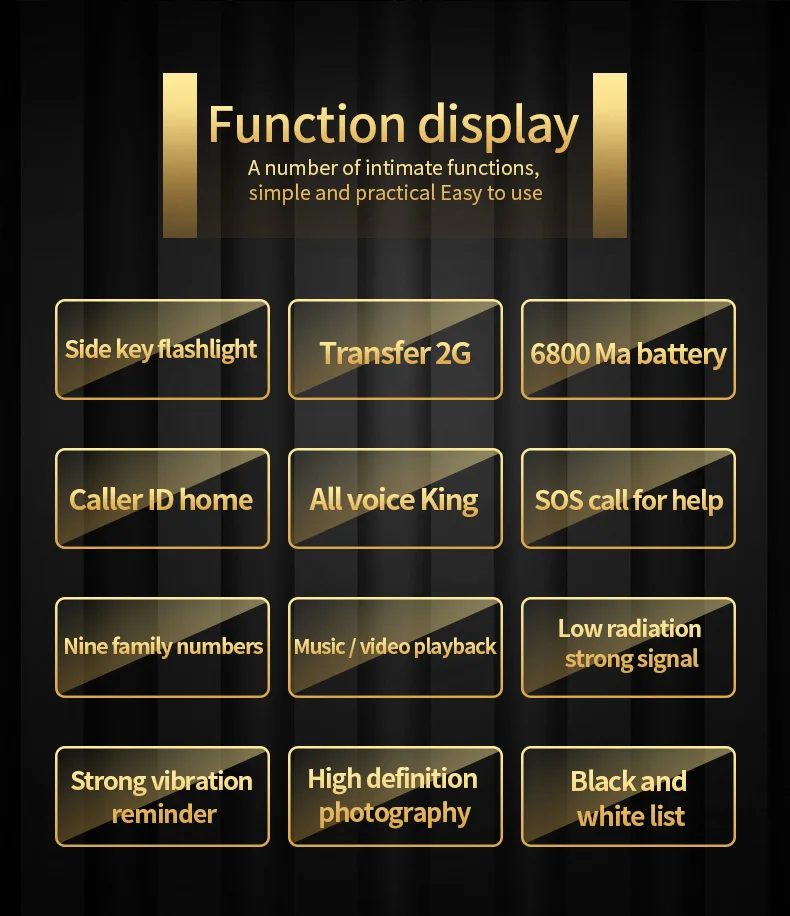 Slim Rugged Outdoor Phone Dual SIM Big Button Long Standby Blacklist Loud Speaker Two Flashlight SOS Dialing MP3 Video Player