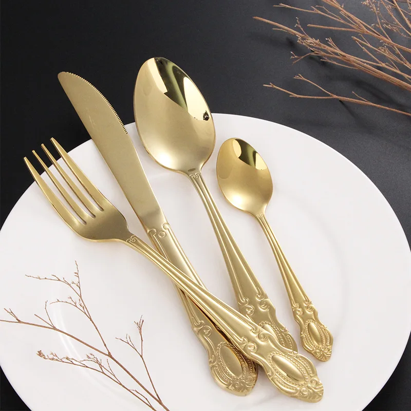 

KuBac Hommi 24PCS set Golden Cutlery Set 18/10 stainless steel Dinnerware Set Silverware Service For 6 Drop Shipping