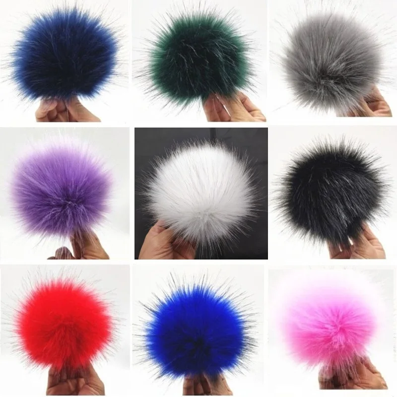 

Winter Colorful DIY 12cm Faux Fur Ball For Beanies Cap Artificial Fur Pompom Hairball For Hat Bag Shoes With Snaps Button