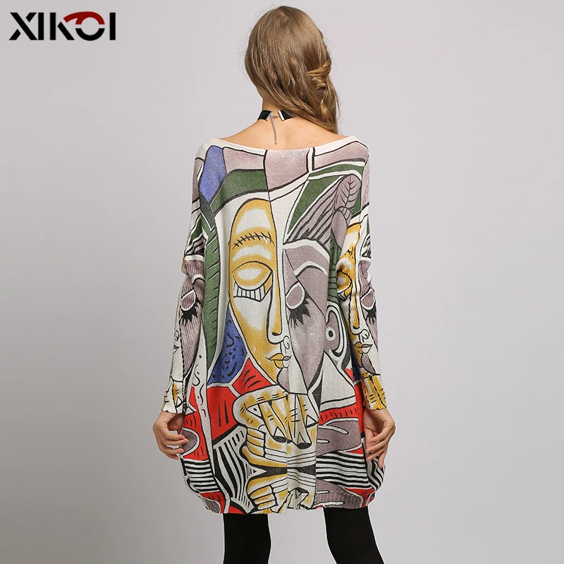 XIKOI Wool Oversized Sweater For Women Winter Warm Long Pullover Dresses Fashion Print Jumper Casual Knitted Sweaters Pull Femme