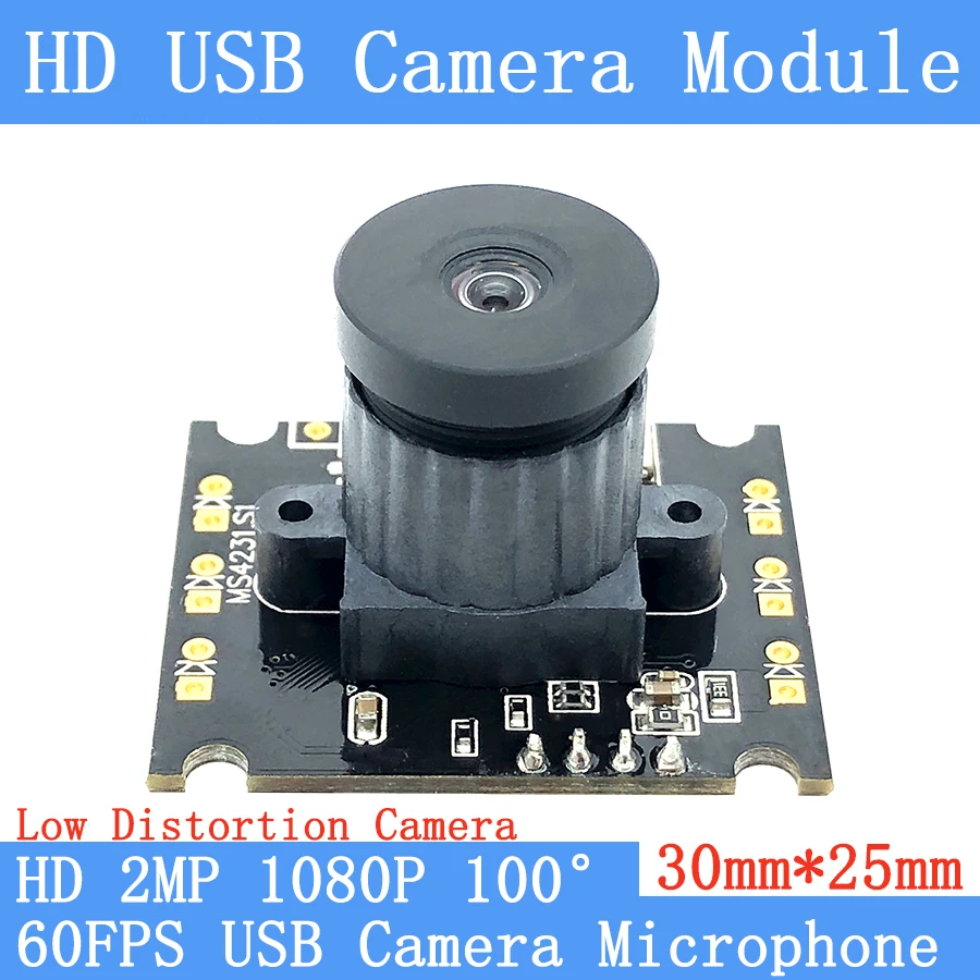 Plug Play 2MP 100°  Starlight 1080P HD MJPEG 60fps High Speed USB Camera Module OTG UVC Webcam Microphone for Linux Windows