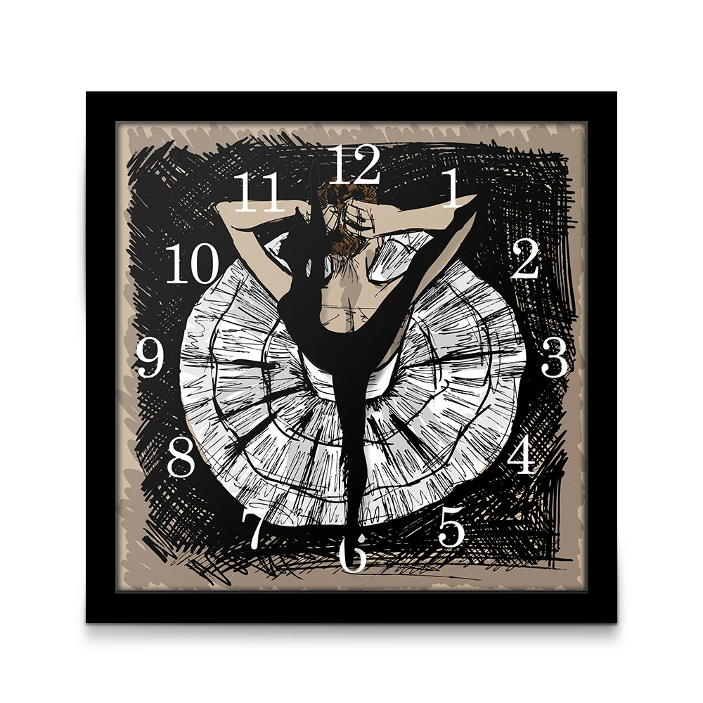 Square Frame Princess Pink Ballerina Dance Wall Clock Ballet Dancer Hexagon Table Desk Clock Silent Non Ticking Girl Room Decor
