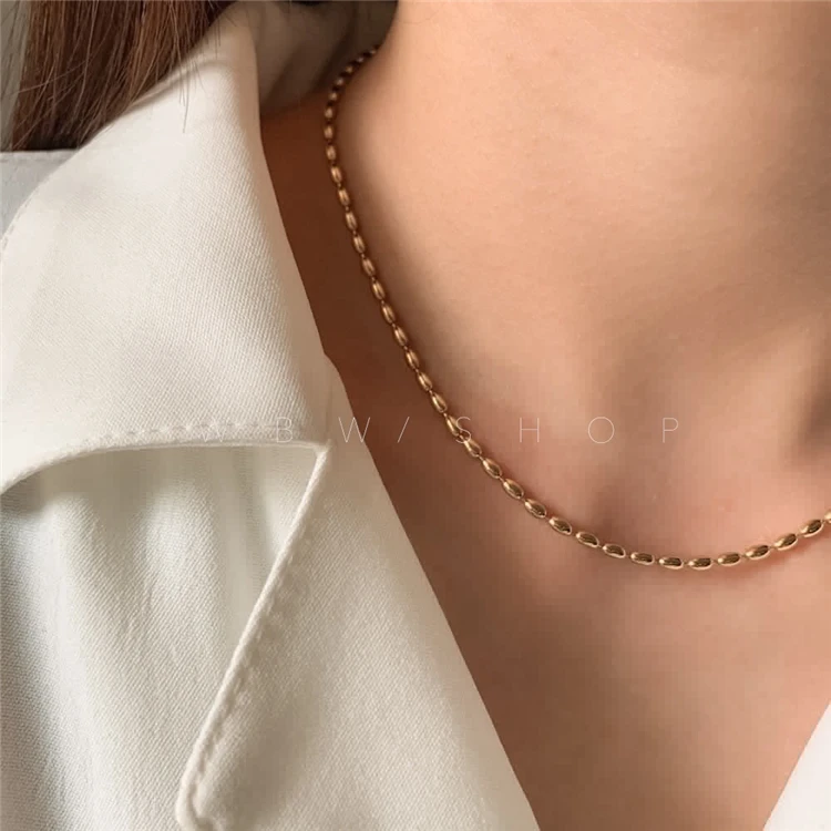 Titanium With 18K Gold Beaded Chains Pave Choker Necklace  Women Stainless Steel Jewelry Runway Gown Hiphop Rare Glam Japan Ins