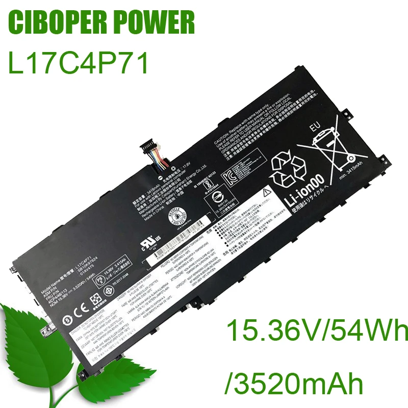 CP Laptop Battery L17C4P71 L17M4P71 L17M4P73 54Wh 01AV474 01AV475 01AV499 02DL003 For ThinkPad X1 Yoga 3rd Gen 2018 SB10K97623