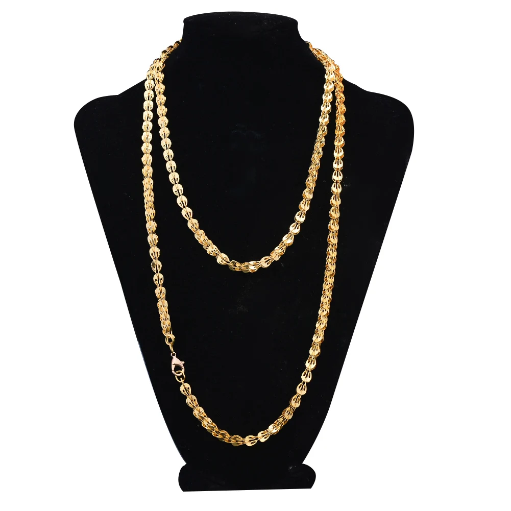 Dubai Gold Color Necklace 120cm Gold  chain necklace For Women Girl Wife Bride