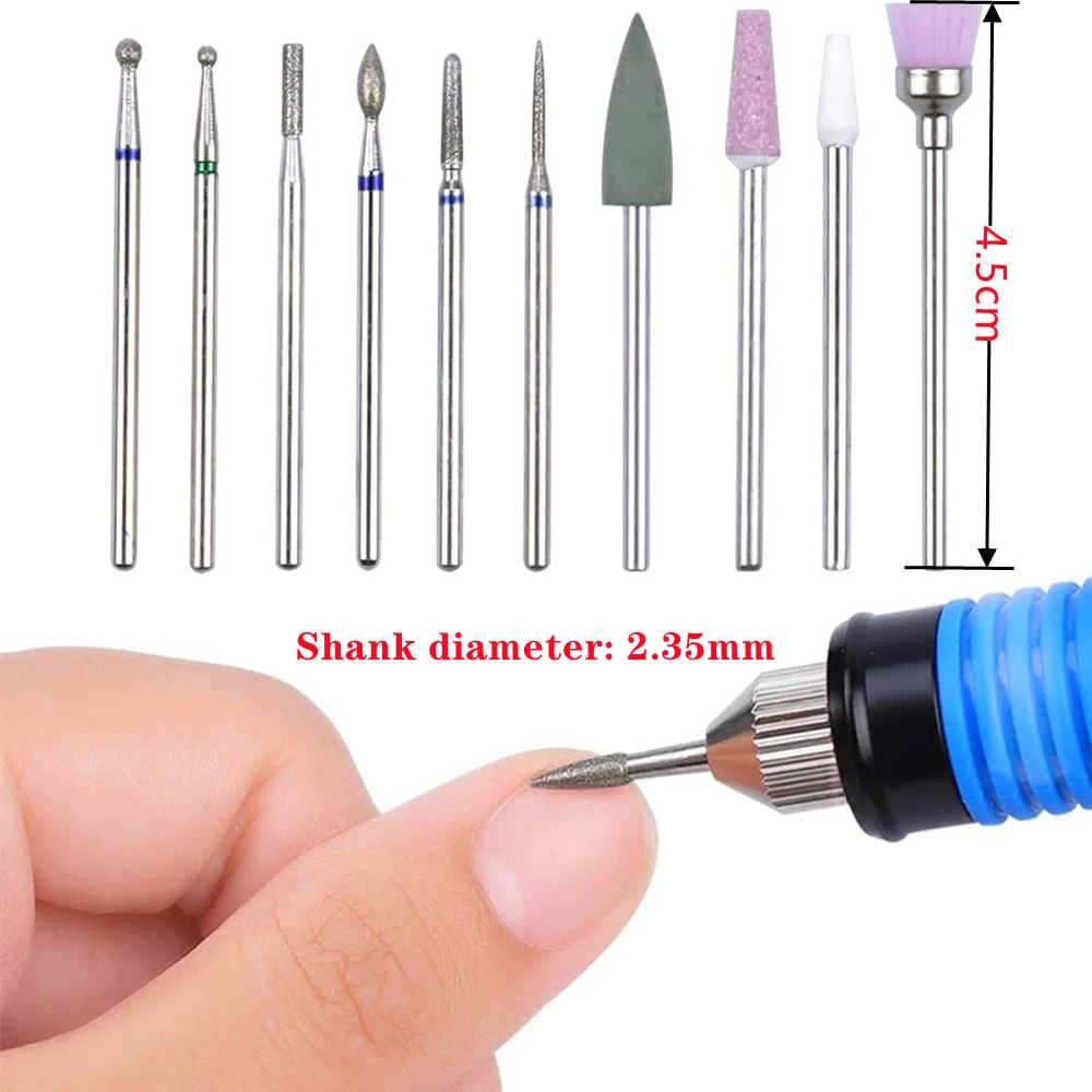 Fresas de diamante para manicura, kit de brocas de carburo para uñas, herramientas de equipo, 10 piezas