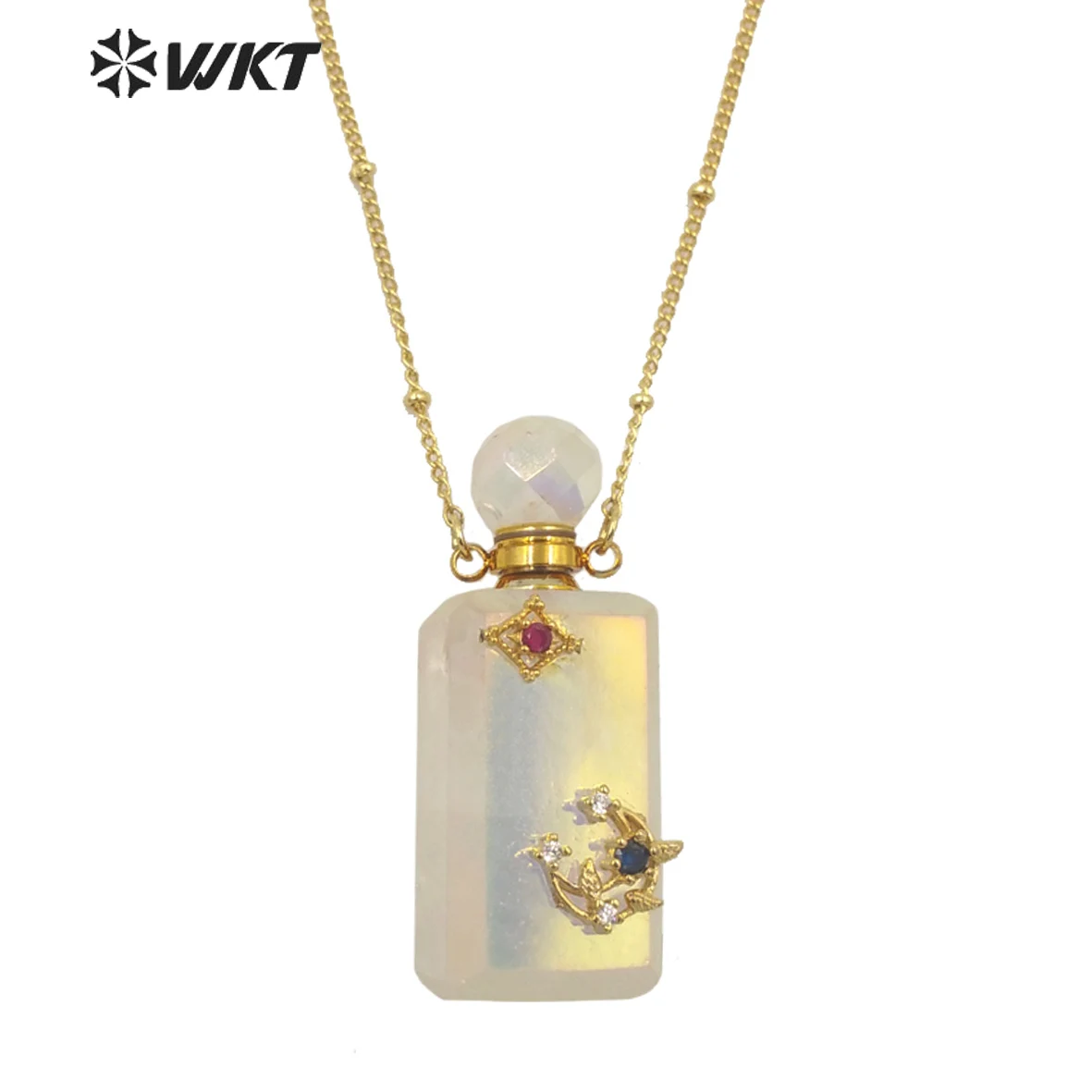 WT-N1352 WKT Shine And Bright Natural Stone Aura Quartz Perfume Bottle Necklace Beautiful Jewelry Pendant Chain Wedding