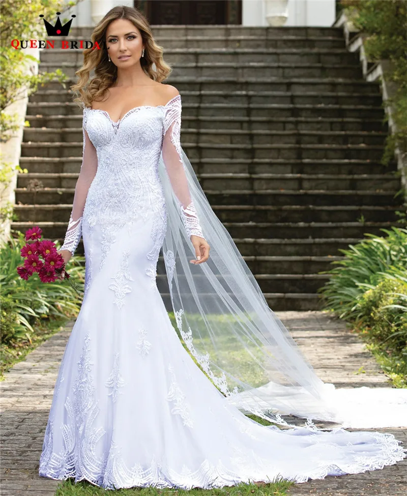 Custom Made New Design Wedding Dresses Mermaid Sweetheart Long Sleeve Tulle Lace Beading Simple Sexy Wedding Gowns CO34