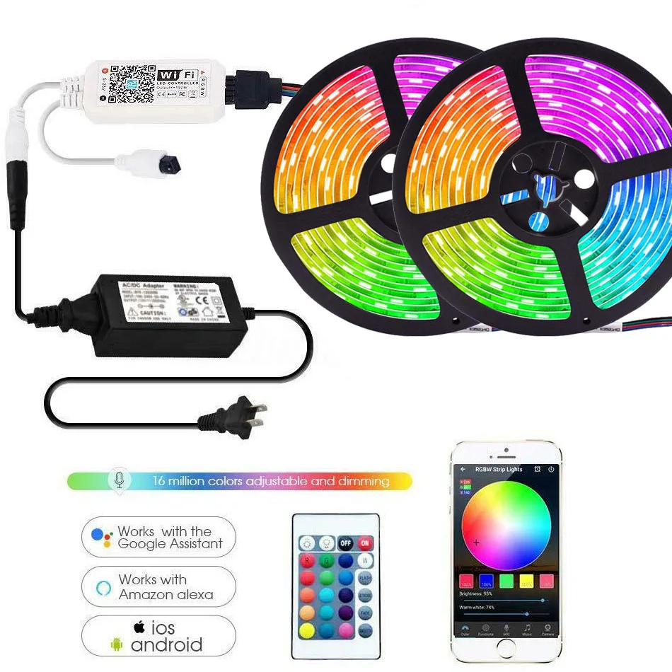 5M 10M 20M 30M 40M 5050 RGB RGBW 60LED/M taśmy Led + 4-strefa RGB RGBW pilot zdalnego sterowania z WiFi WL IBOX + 12V zasilania LED