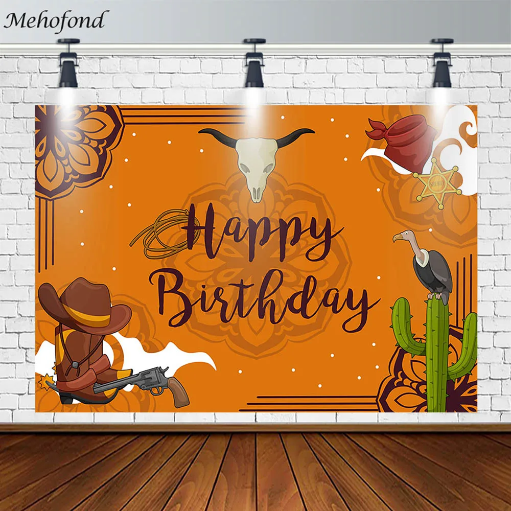 Mehofond Boy Happy Birthday Party Western Cowboy Backdrop Cactus Gun Photography Background Props Photozone Photo Studio