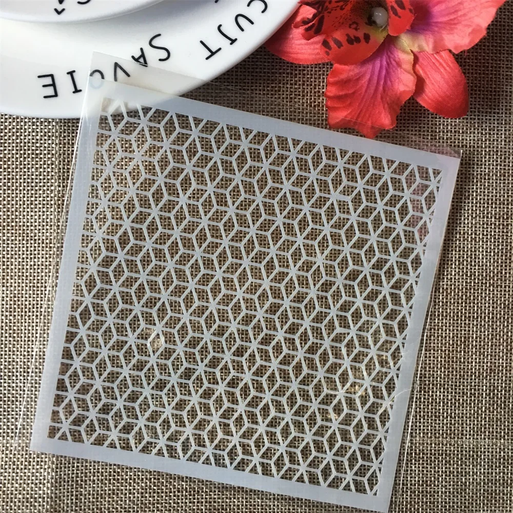 9Pcs/Set 5" Block Board Grid Texture DIY Layering Stencils Painting Scrapbook Coloring Embossing Album Decorative Card Template