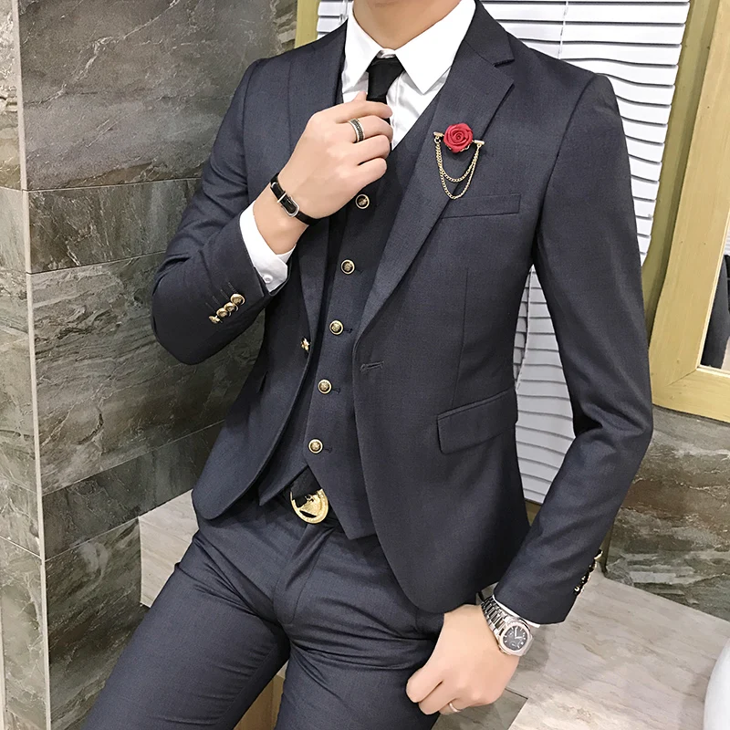 Men\'s Suits High Quality Wedding Groom Tuxedos Single Button Slim Fit Business Prom Dress Men\'s Formal Dress Suits