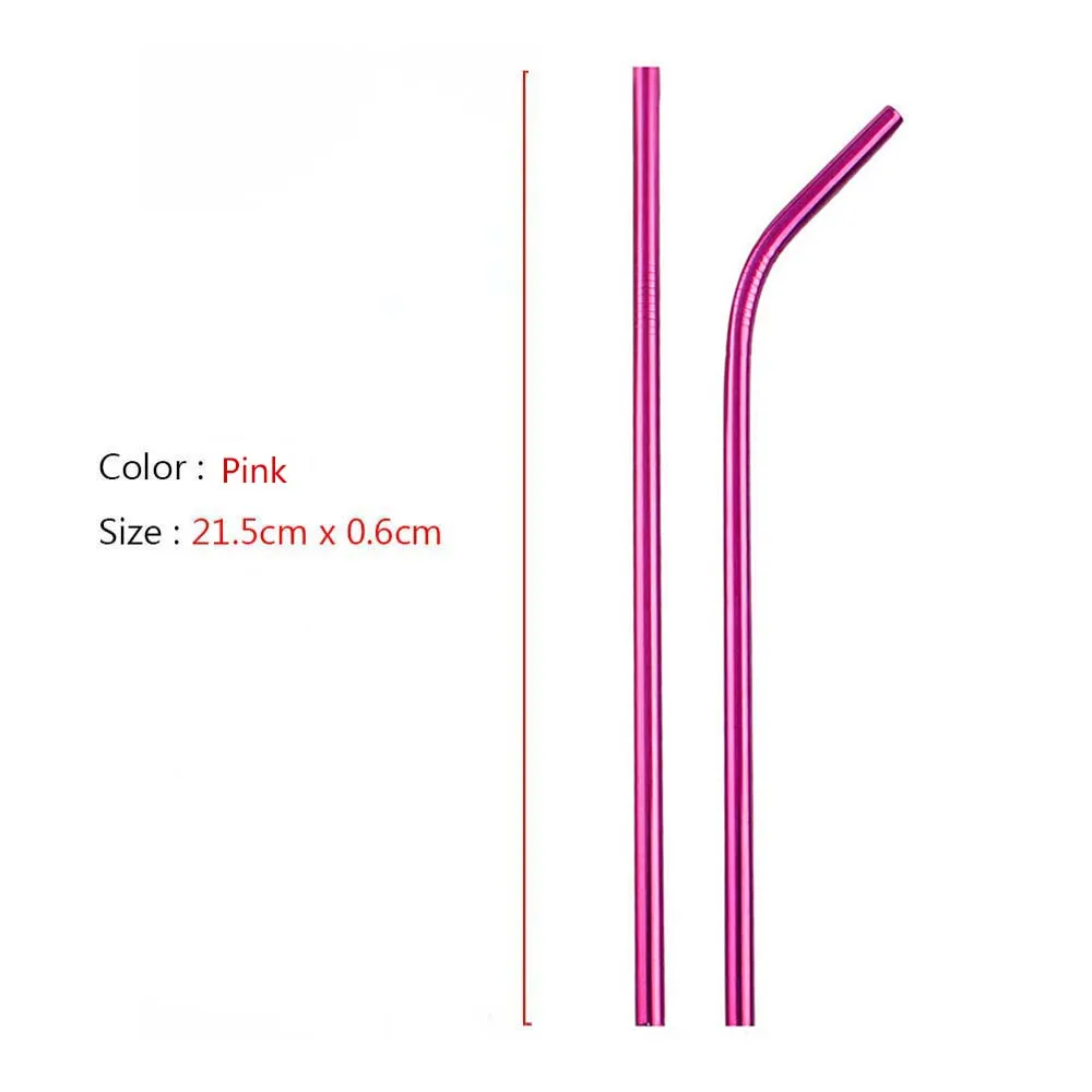 Reusable Drinking Straw Set 304 Stainless Steel Straw Set High Quality Metal Colorful Straw With Cleaner Brush Bag Bar Accessory