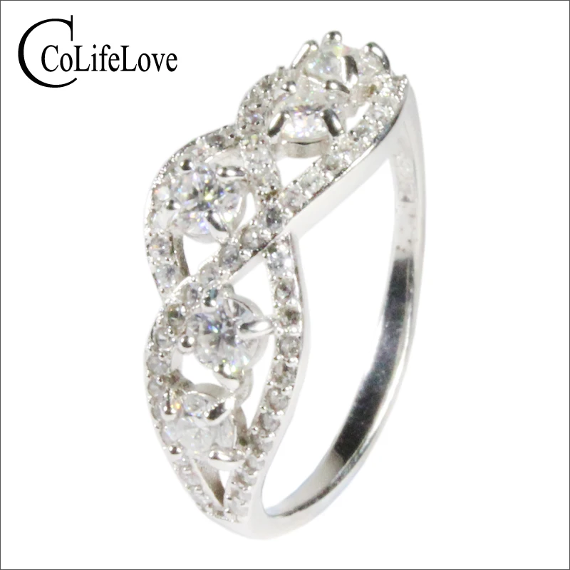 CoLife Jewelry 925 Silver Moissanite Ring for Party 5 Pieces Moissanite Ring Fashion Sterling Silver Moissanite Ring