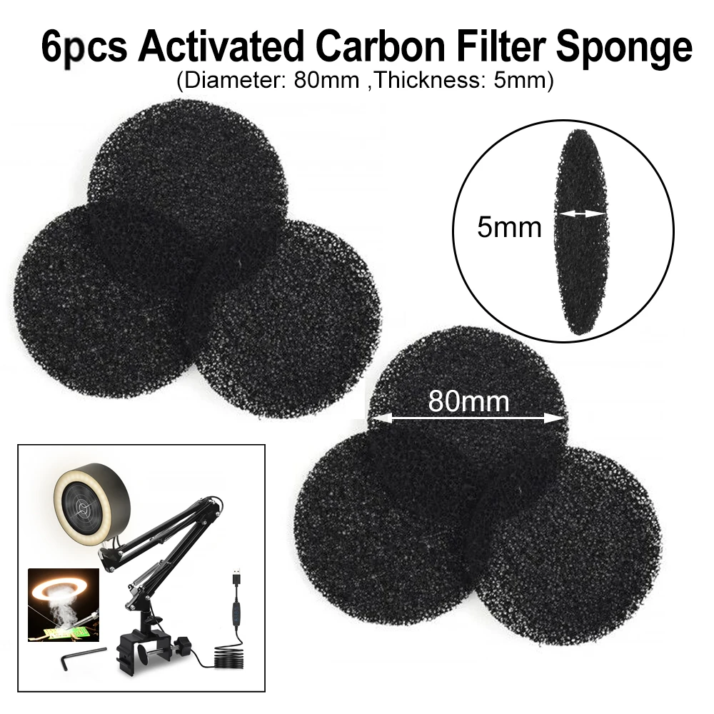 NEWACALOX 6Pcs Activated Carbon Filter Sponge for Purify Air Absorb Small Particles of Dust Welding Fume Extraction Round/Square