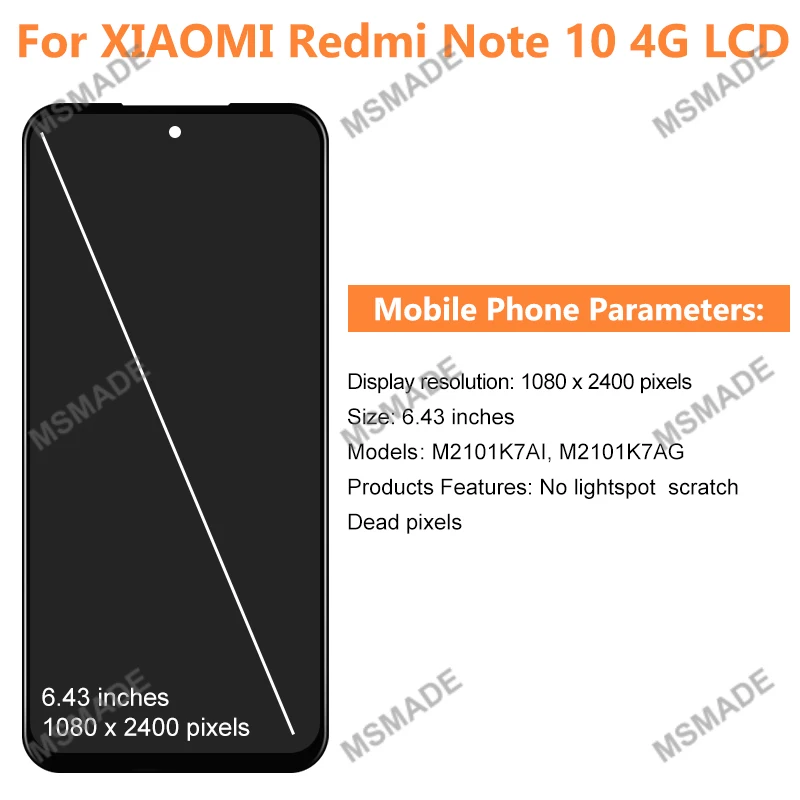 Super AMOLED For Redmi Note 10 4G LCD Display M2101K7AG Screen Digitizer For Xiaomi Redmi Note 10S M2101K7AI LCD Replace