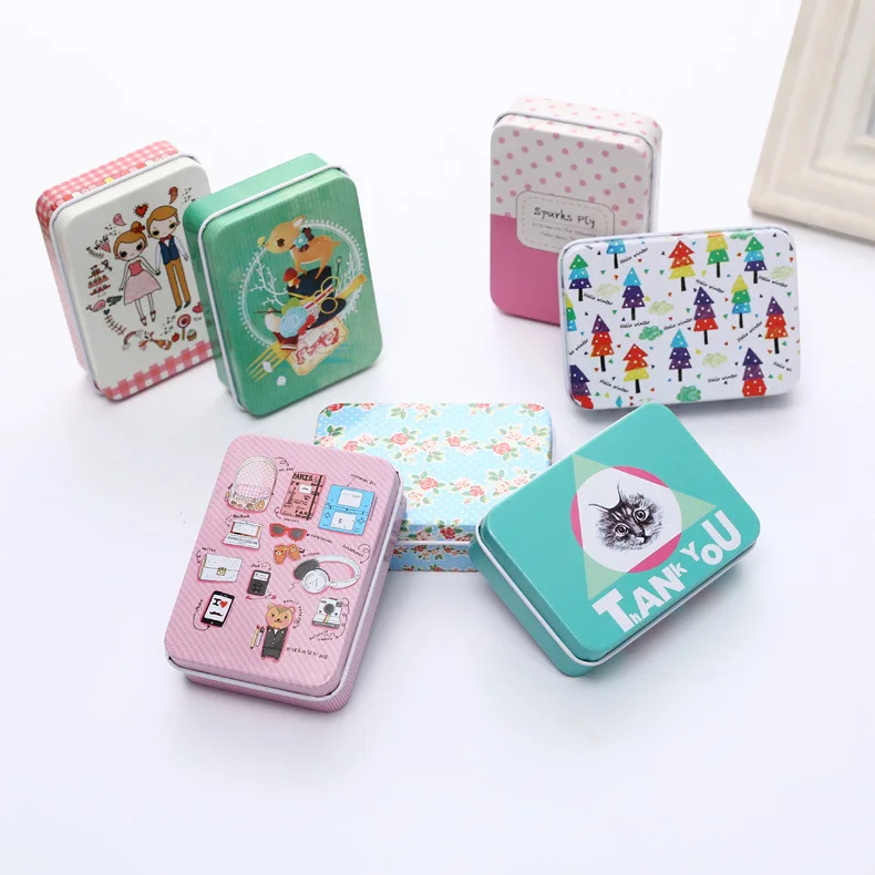 Small Empty Metal Earrings Headphones Storage Box Tin Cartoon Case Organizer For Money Coin Candy Key 9.5*6.5*2.5cm