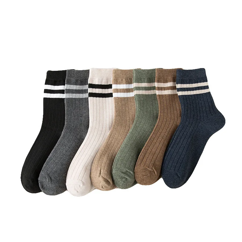 100 Cotton Socks Men Fashion Black White Stripe Crew Mens Sock Sports High Skateboard Streetwear Happy Long Sox Short Crew Soks