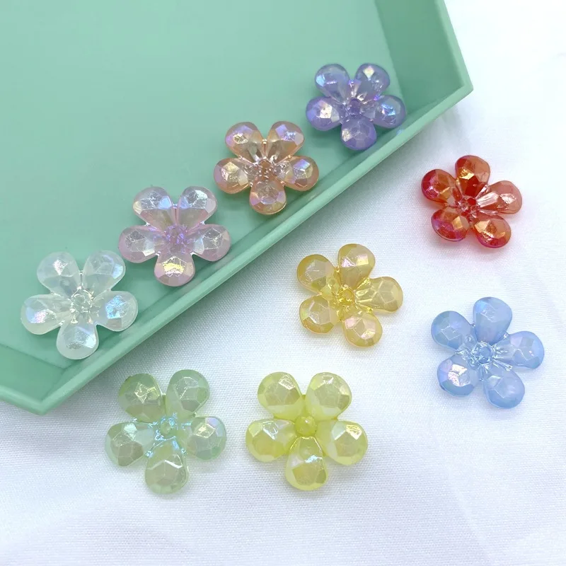 20Pcs 22mm gelatina placcatura AB colore acrilico cinque perline fiore petalo per la creazione di gioielli giocattolo per bambini braccialetto collana fai da te