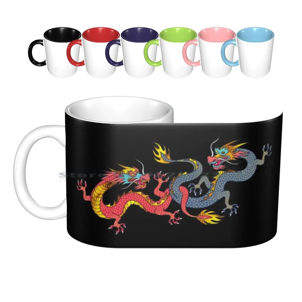 Red And Blue Ceramic Mugs Coffee Cups Milk Tea Mug Blue Red Dragon Black And Dnd Green Nerd White D D Fantasy Water Yellow Cute