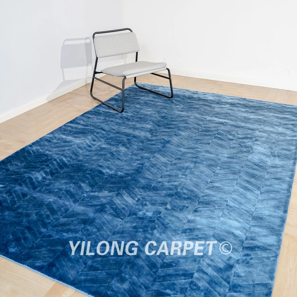 200x290cm Loom Knotted Wool Silk Modern Carpet Blue Home Decor Area Rug (HL19)