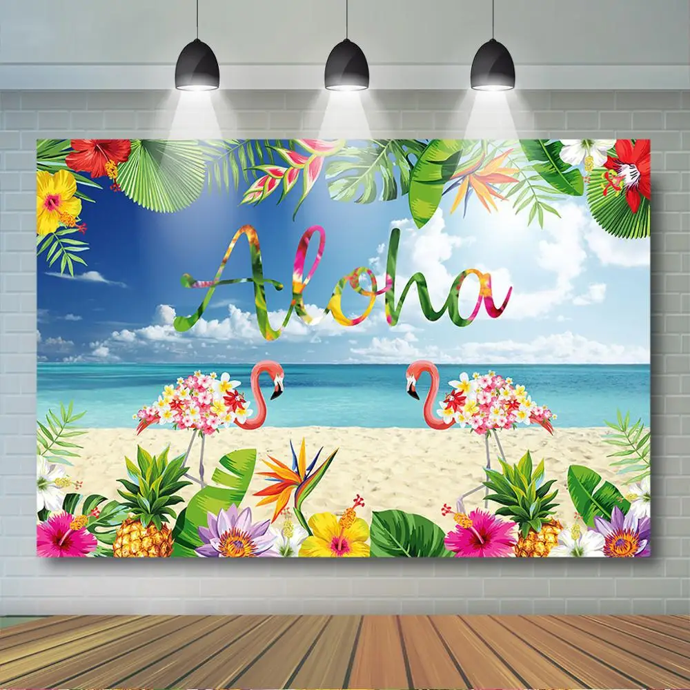 

Summer Flamingle Backdrop Hawaii Aloha Flamingo Birthday Event Party Decor Tropical Leaves Flower Flamingo Baby Shower Banner