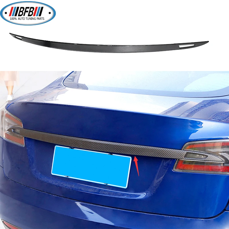 

Glossy Black 100% Real Carbon Fiber Tail Rear Trunk Lid Cover Sticker on Trim For Tesla Model S