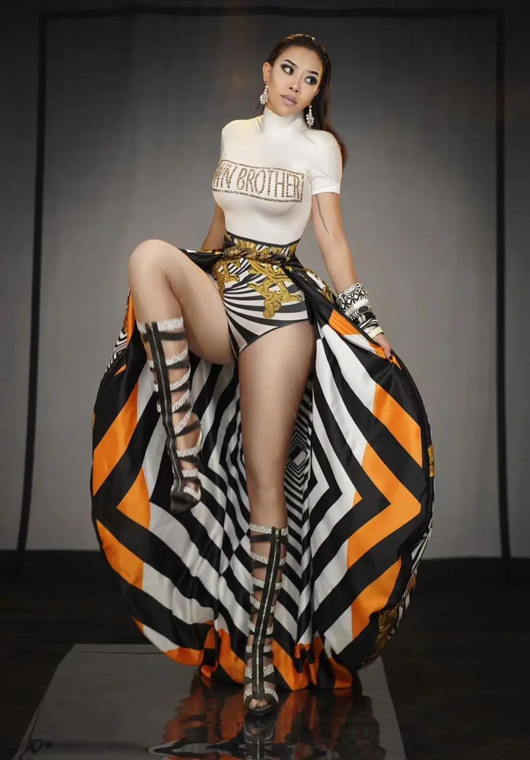 Nightclub Women Singer Dancer Costume (Bodysuit+Shawl) Dance Outfits Sexy Modern Dance Performance Stage Clothing Dance Wear